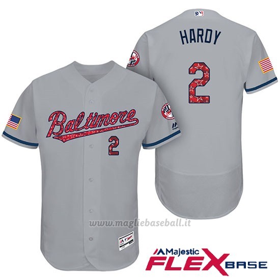 Maglia Baseball Uomo Baltimore Orioles 2017 Estrellas Y Rayas 2 J.j. Hardy Grigio Flex Base